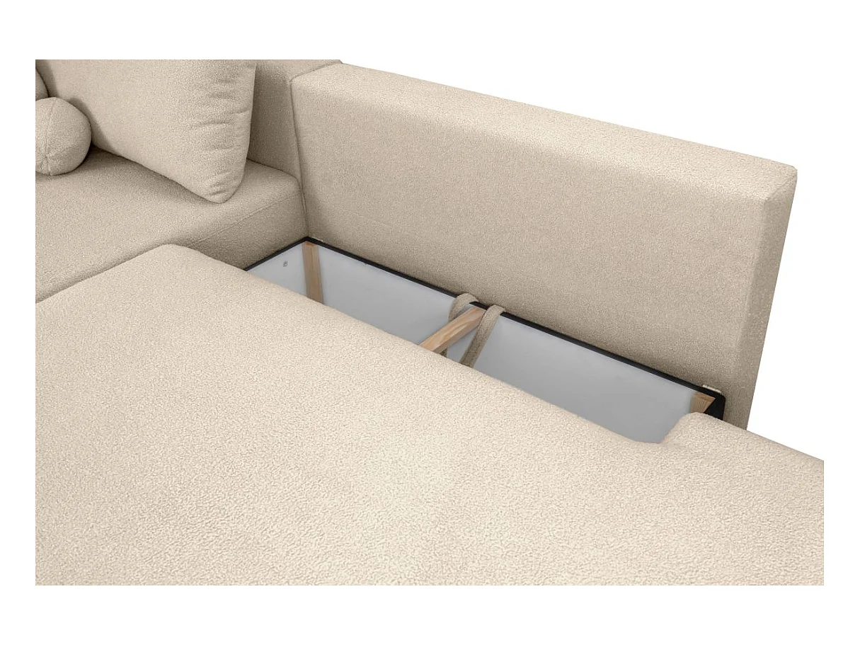 Canapé d'angle convertible FABIO 5 places en tissu bouclette - angle droit - blanc cassé