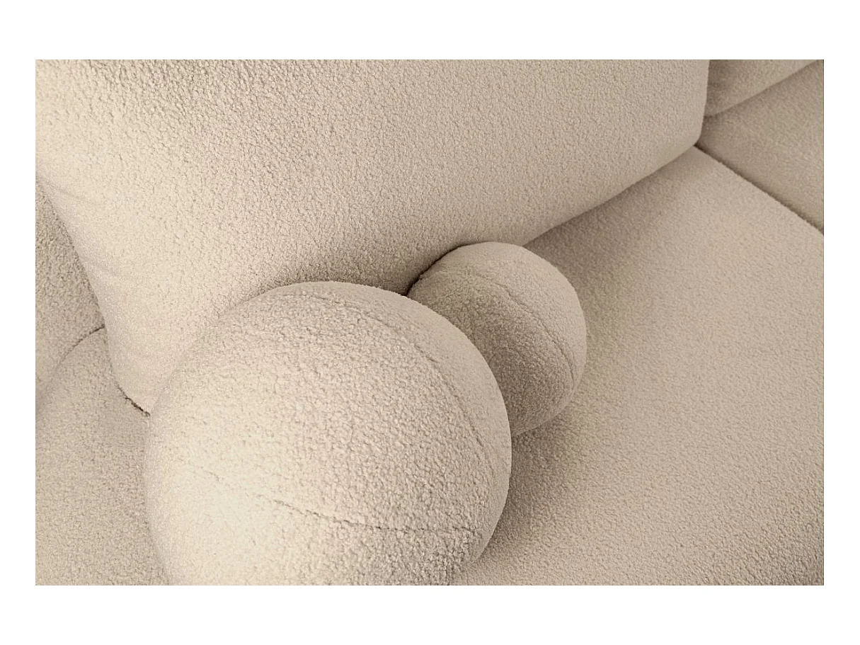 Canapé d'angle convertible FABIO 5 places en tissu bouclette - angle droit - blanc cassé