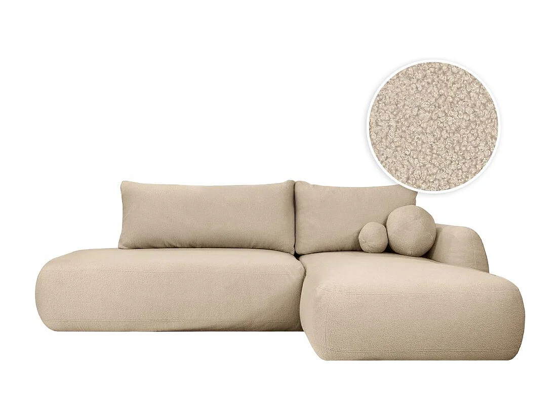 Canapé d'angle convertible FABIO 5 places en tissu bouclette - angle droit - beige