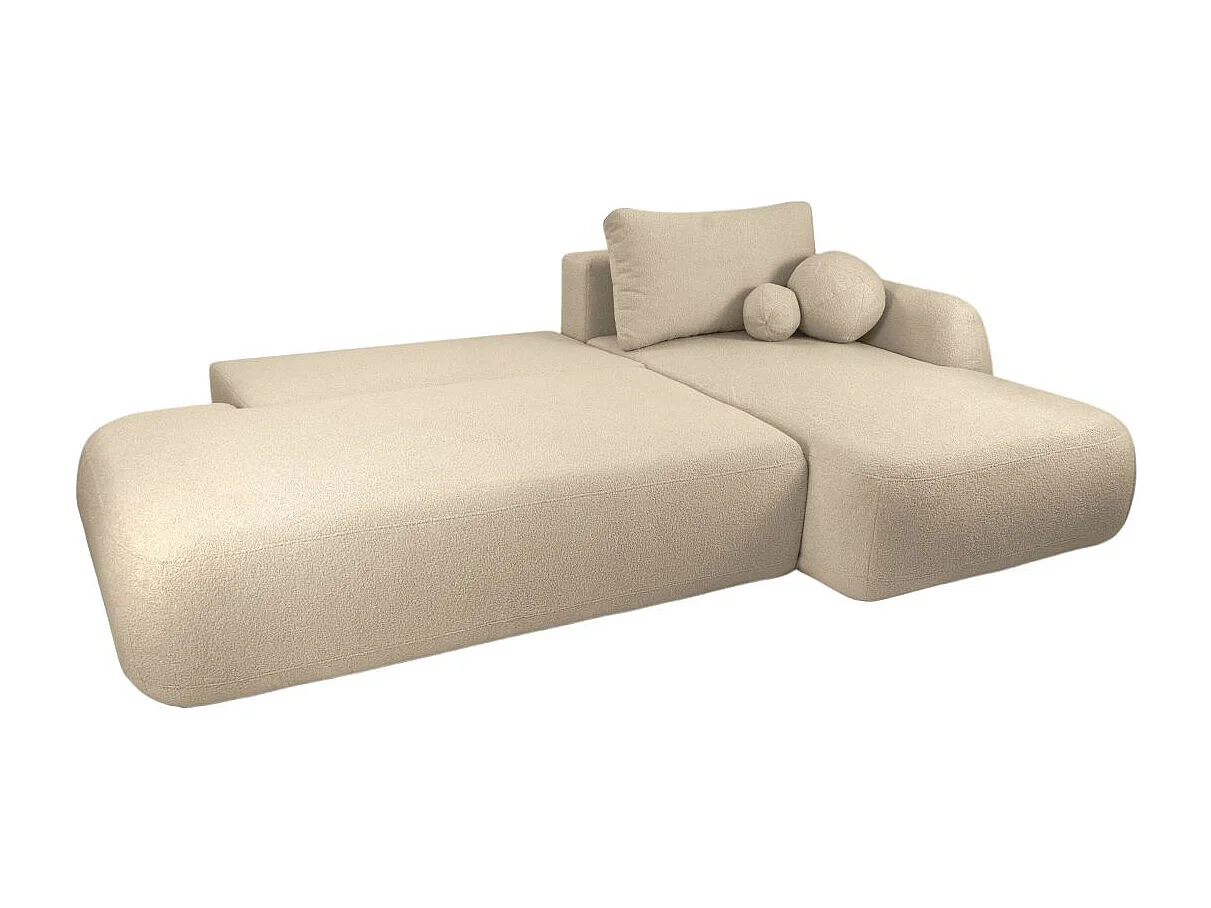Canapé d'angle convertible FABIO 5 places en tissu bouclette - angle droit - beige