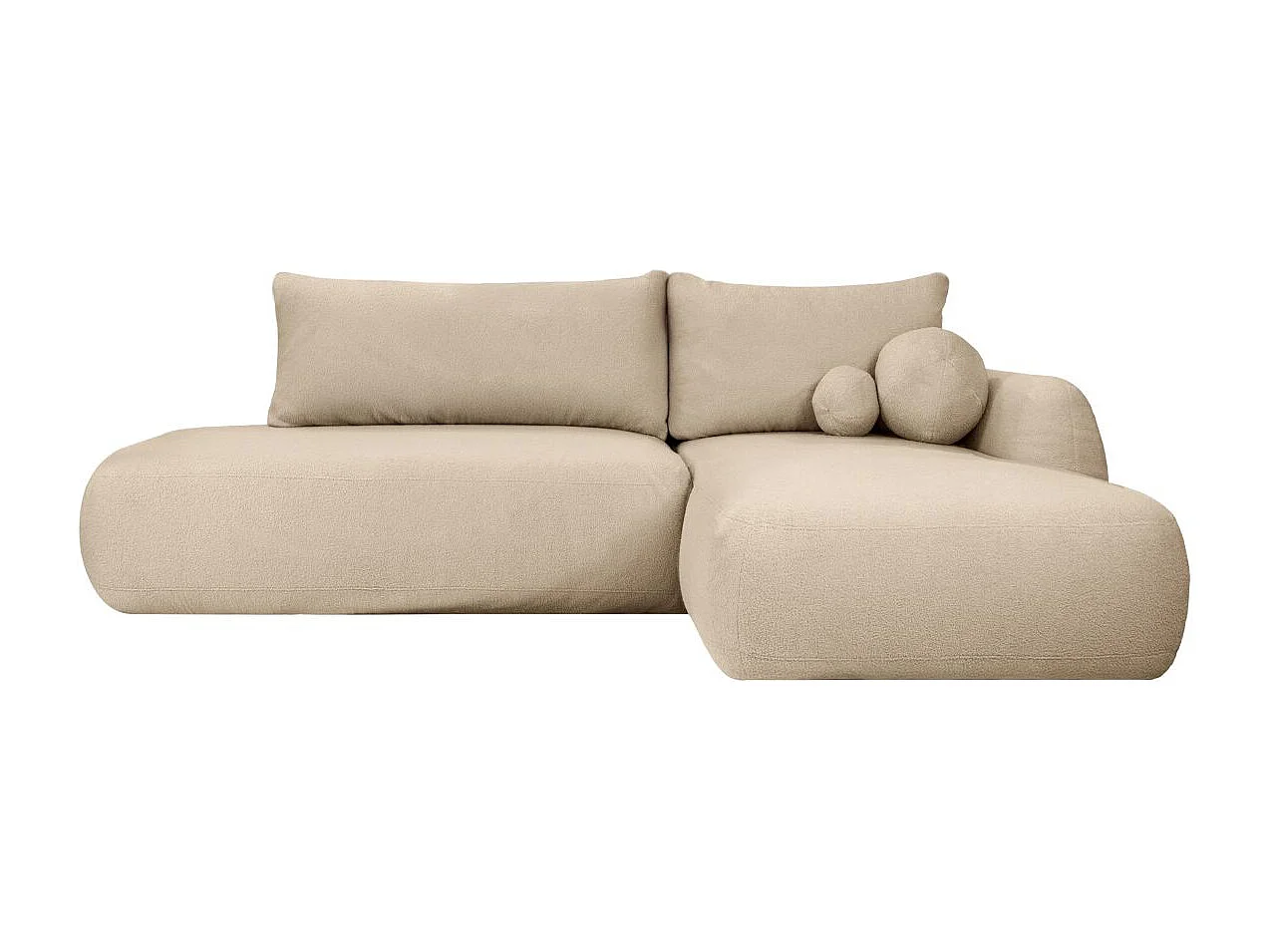 Canapé d'angle convertible FABIO 5 places en tissu bouclette - angle droit - beige