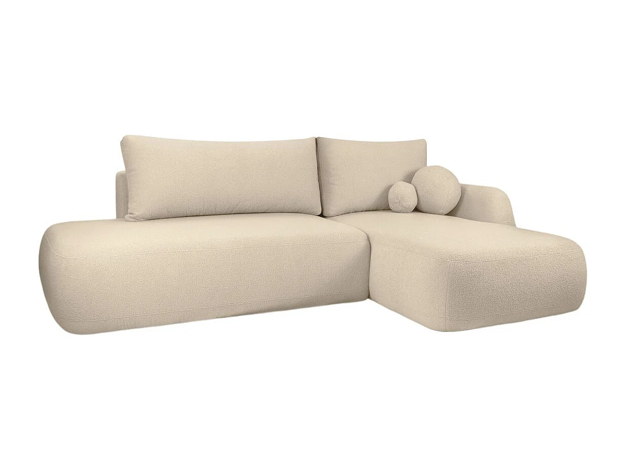 Canapé d'angle convertible FABIO 5 places en tissu bouclette - angle droit - beige
