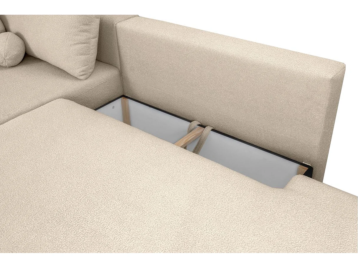 Canapé d'angle convertible FABIO 5 places en tissu bouclette - angle droit - beige