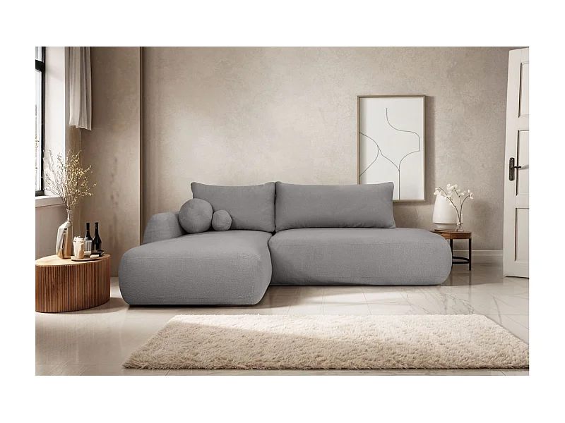 Canapé d'angle convertible FABIO 5 places en tissu bouclette - angle gauche - Gris anthracite