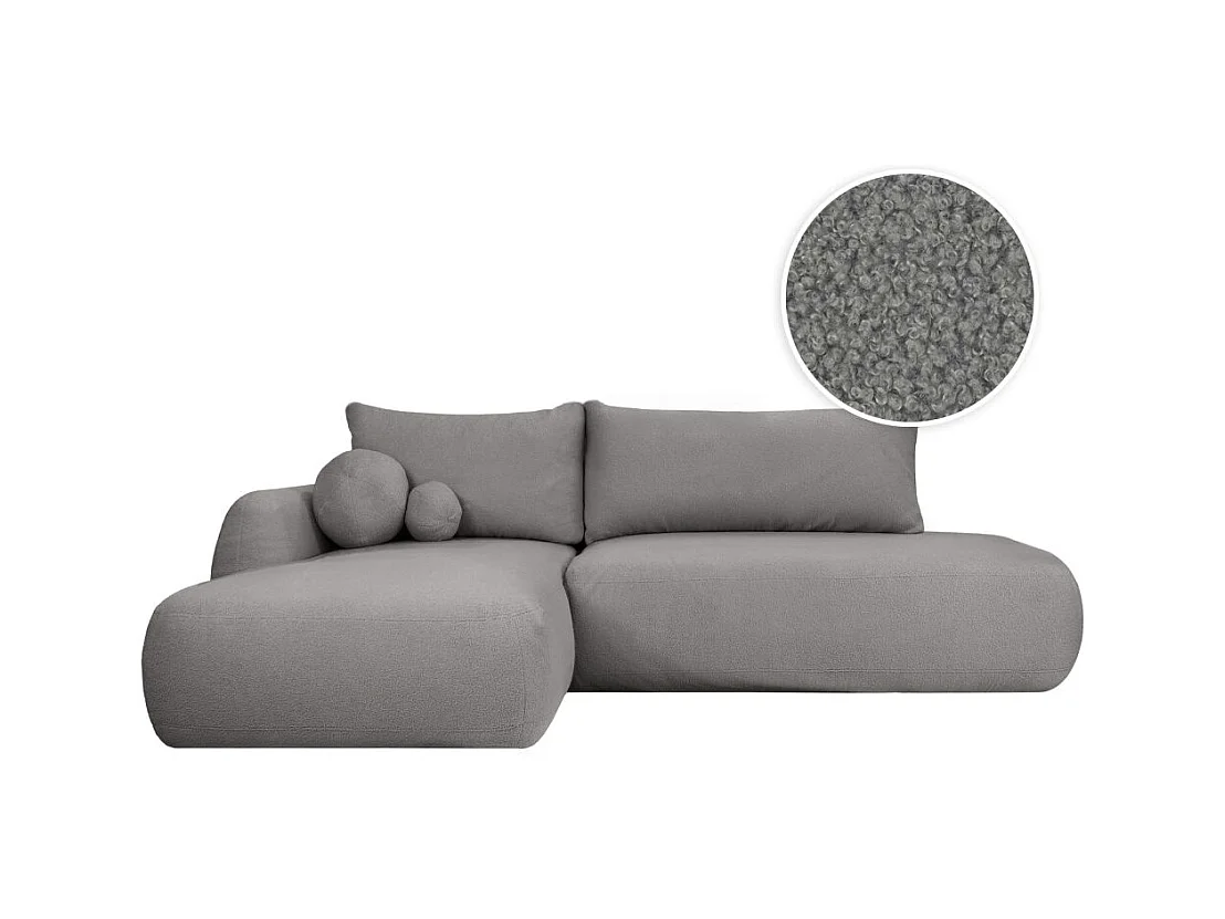 Canapé d'angle convertible FABIO 5 places en tissu bouclette - angle gauche - gris clair