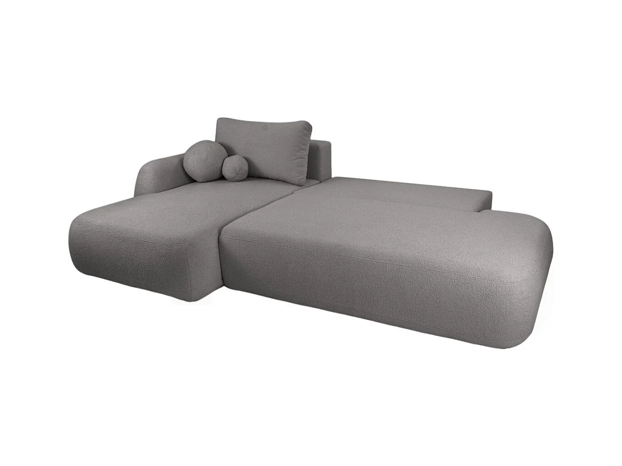 Canapé d'angle convertible FABIO 5 places en tissu bouclette - angle gauche - gris clair