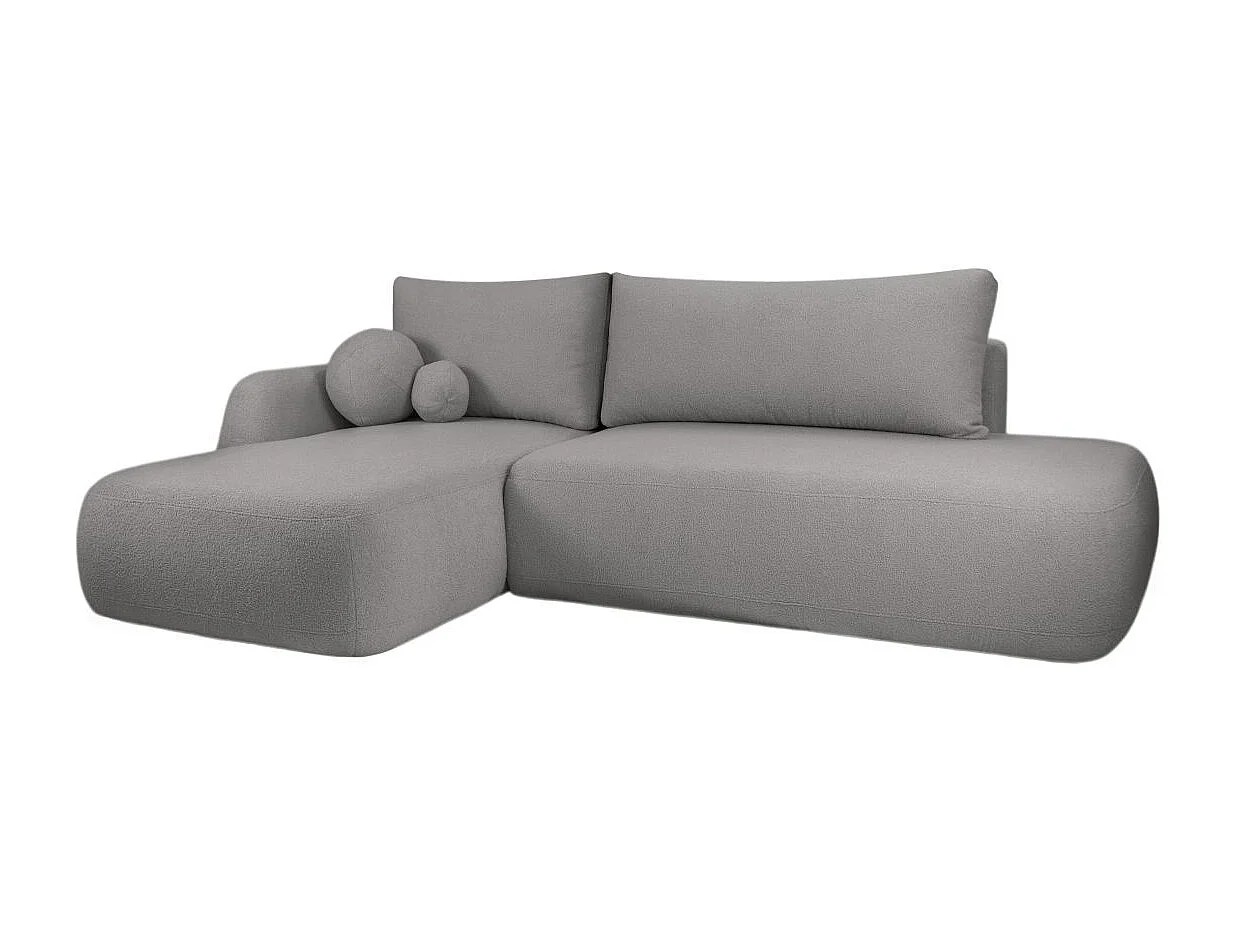 Canapé d'angle convertible FABIO 5 places en tissu bouclette - angle gauche - gris clair