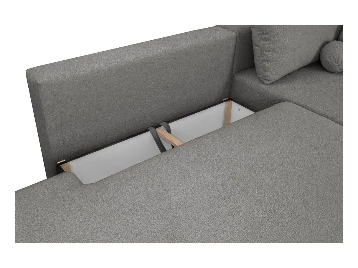 Canapé d'angle convertible FABIO 5 places en tissu bouclette - angle gauche - gris clair