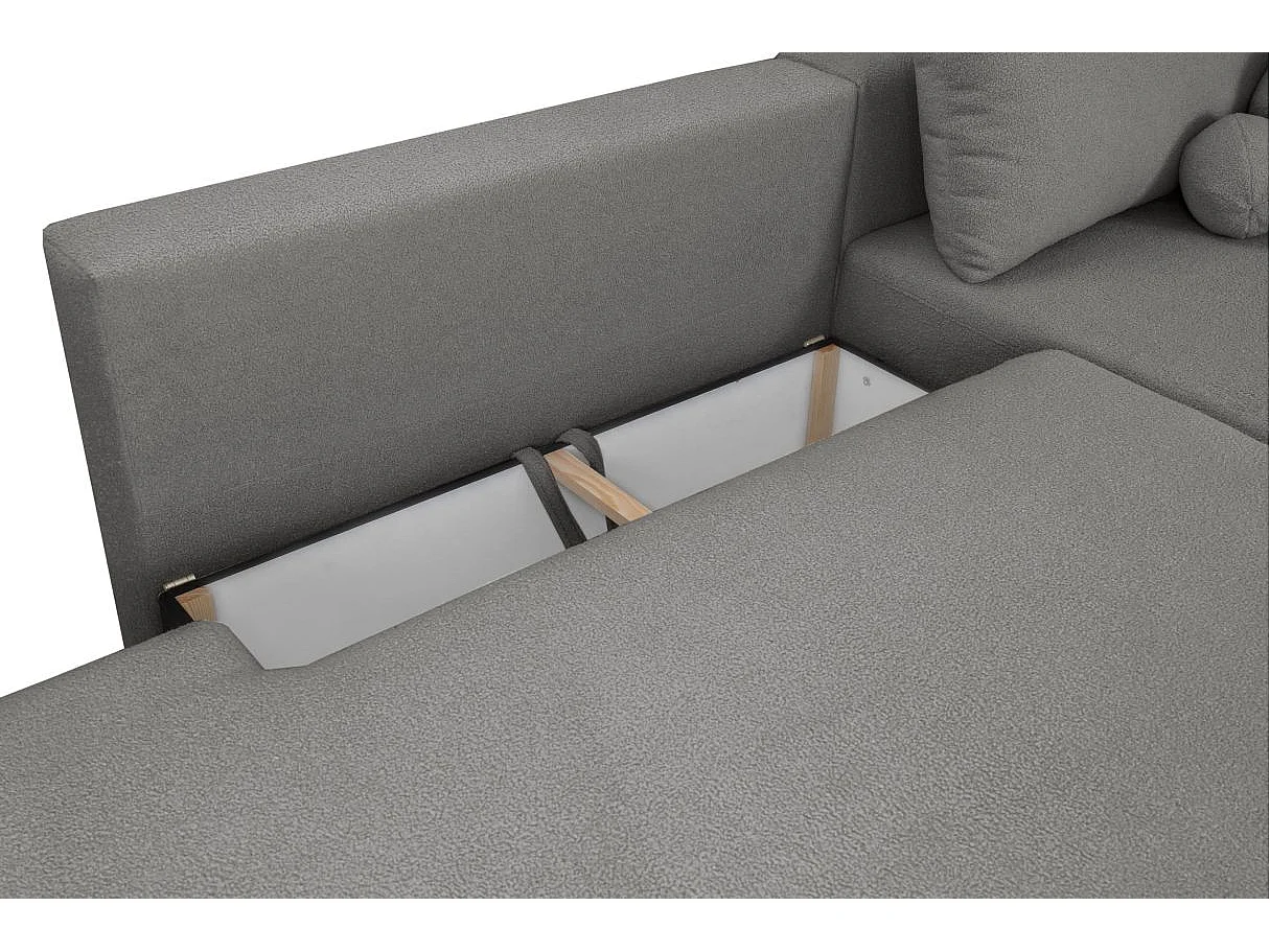 Canapé d'angle convertible FABIO 5 places en tissu bouclette - angle gauche - gris clair