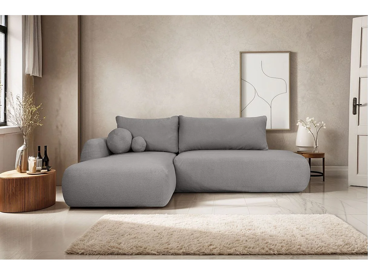 Canapé d'angle convertible FABIO 5 places en tissu bouclette - angle gauche - Gris anthracite