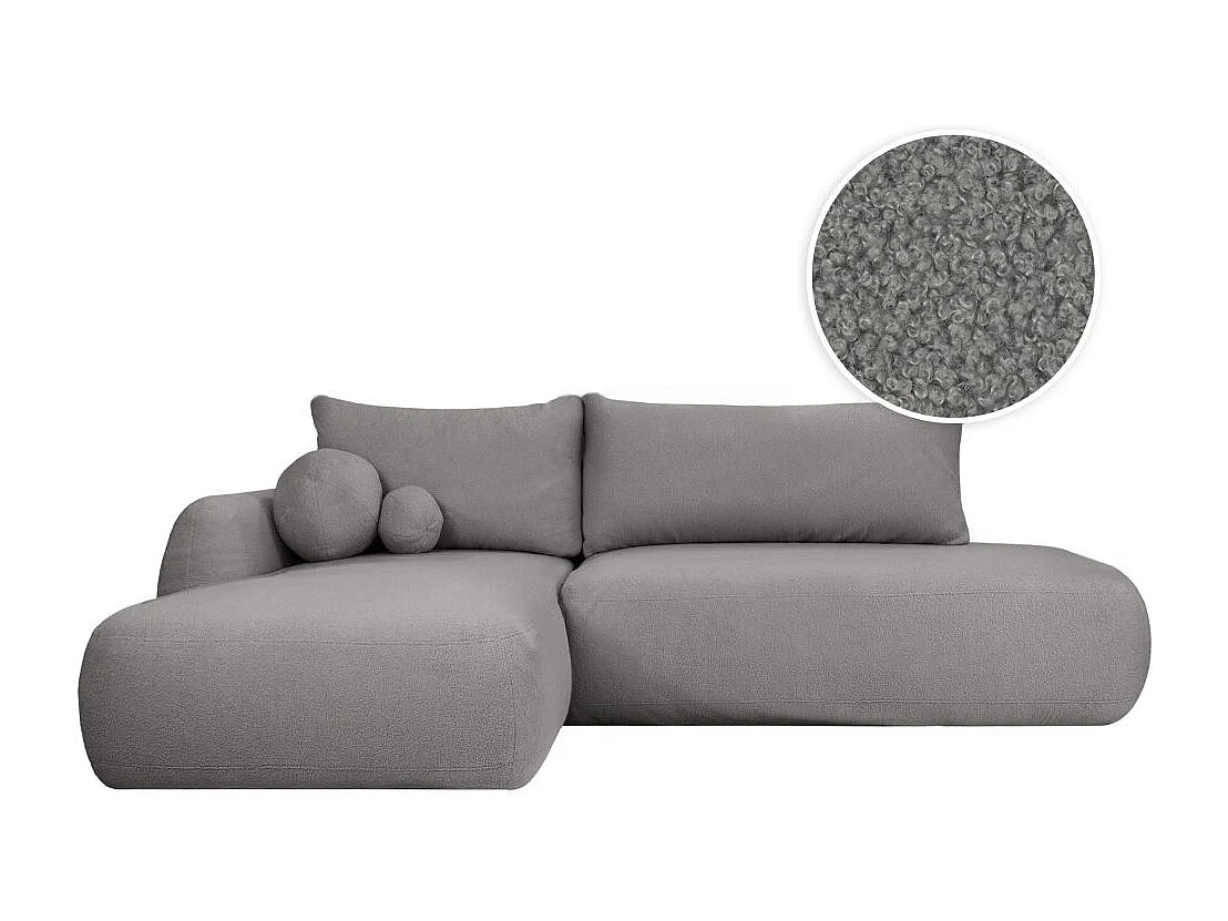 Canapé d'angle convertible FABIO 5 places en tissu bouclette - angle gauche - Gris anthracite