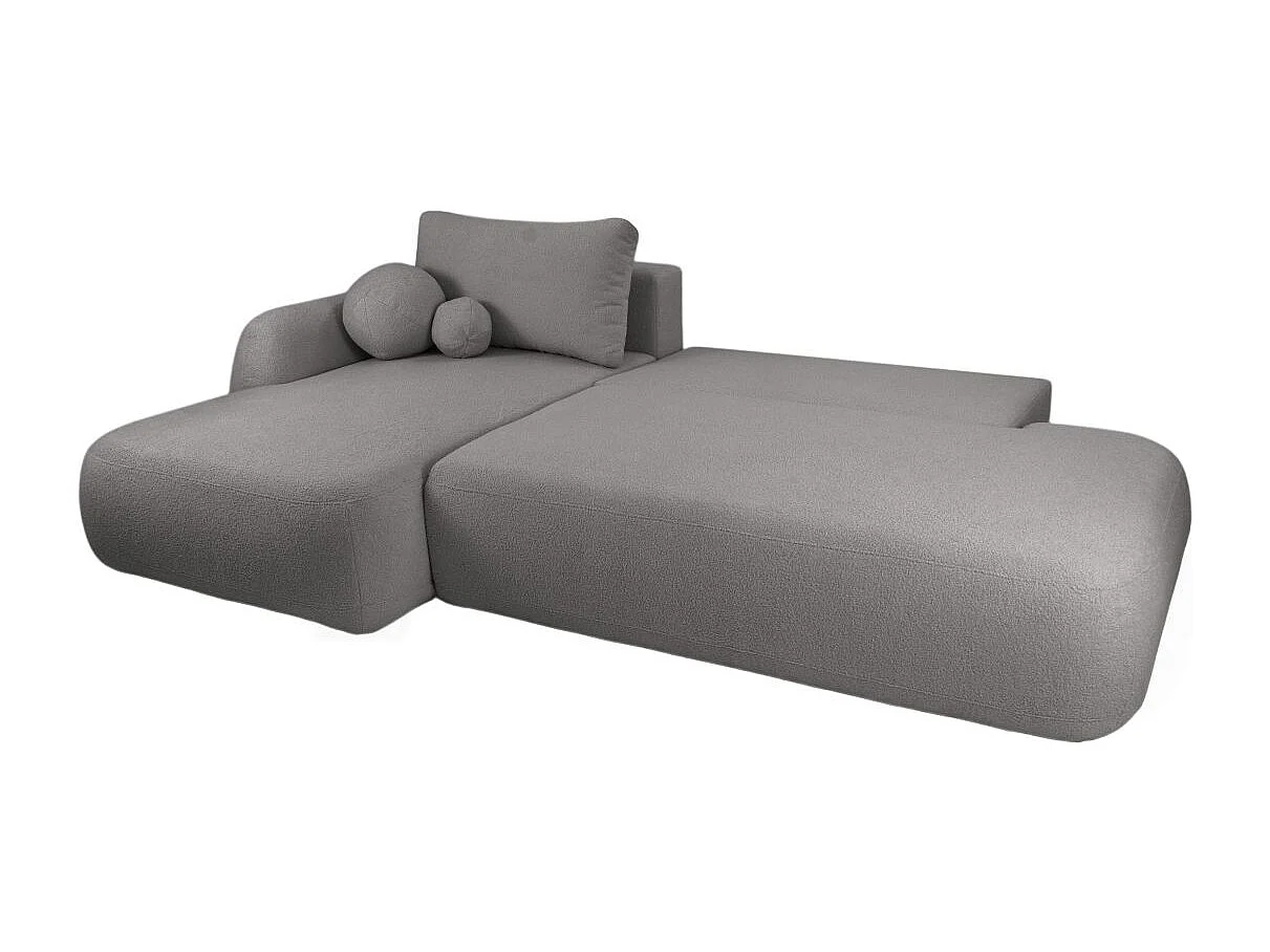 Canapé d'angle convertible FABIO 5 places en tissu bouclette - angle gauche - Gris anthracite
