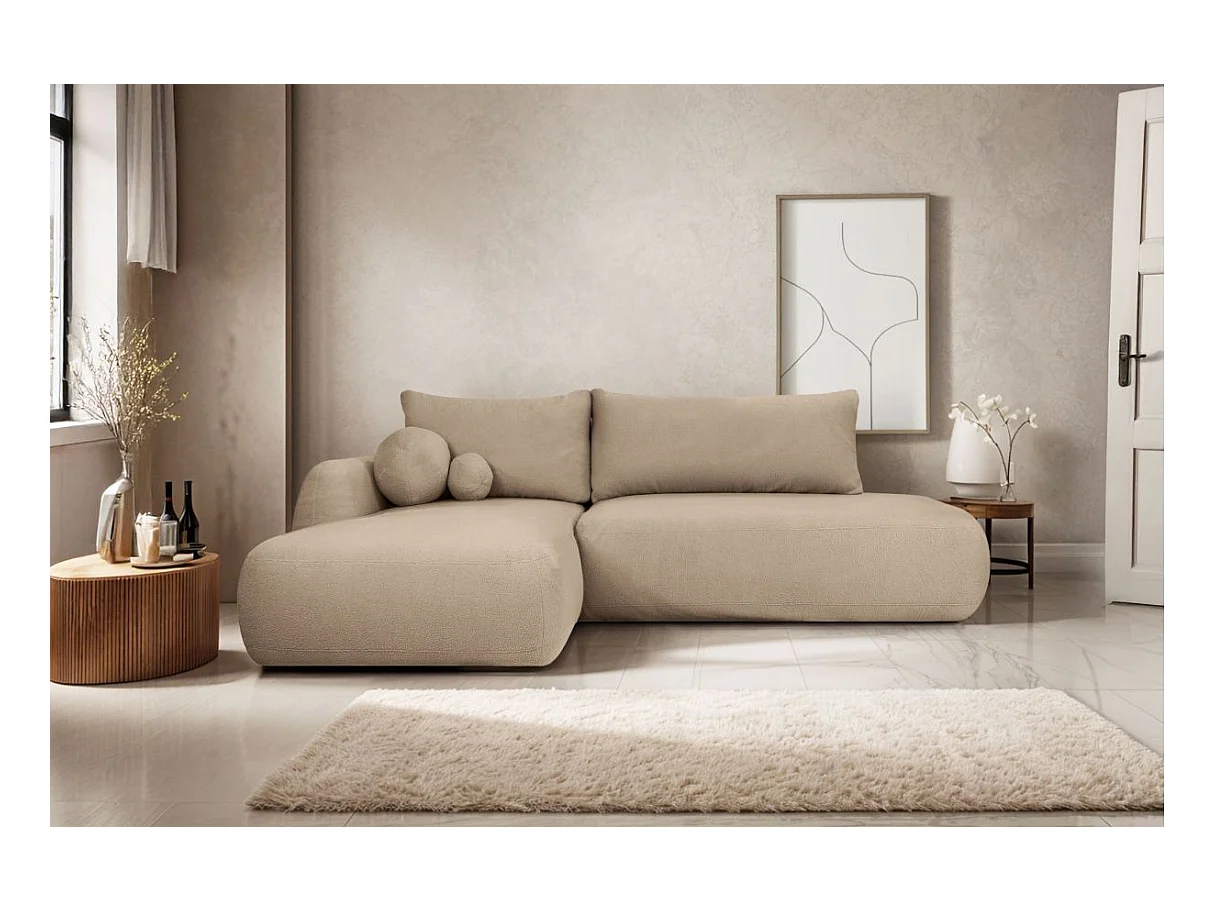 Canapé d'angle convertible FABIO 5 places en tissu bouclette - angle gauche - Gris anthracite