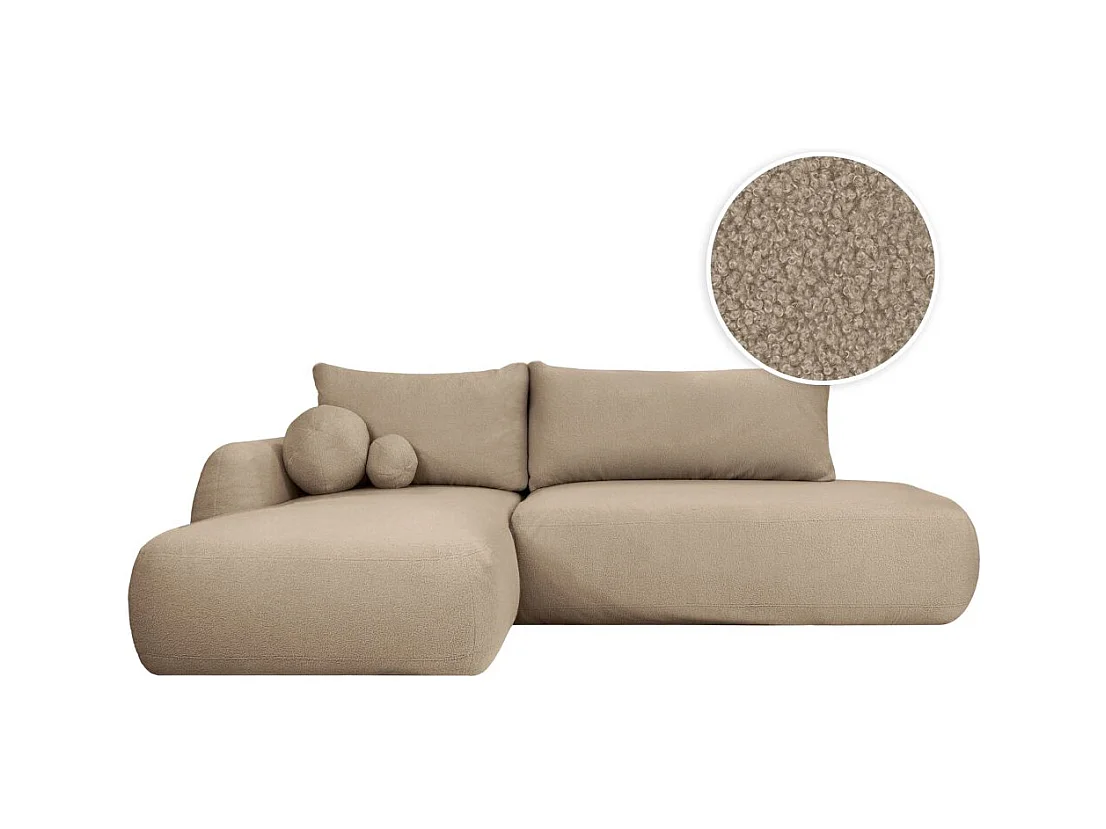 Canapé d'angle convertible FABIO 5 places en tissu bouclette - angle gauche - Gris anthracite