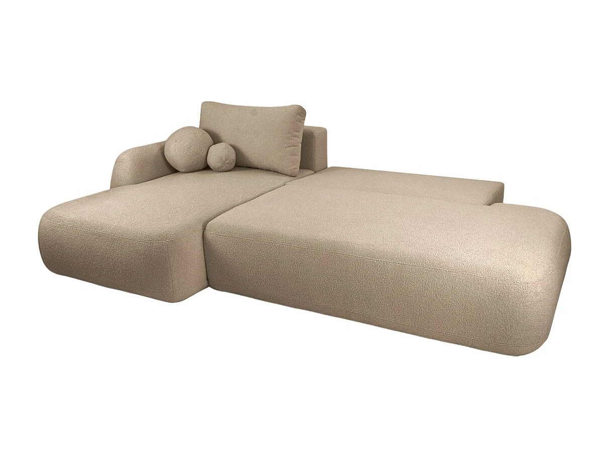 Canapé d'angle convertible FABIO 5 places en tissu bouclette - angle gauche - taupe