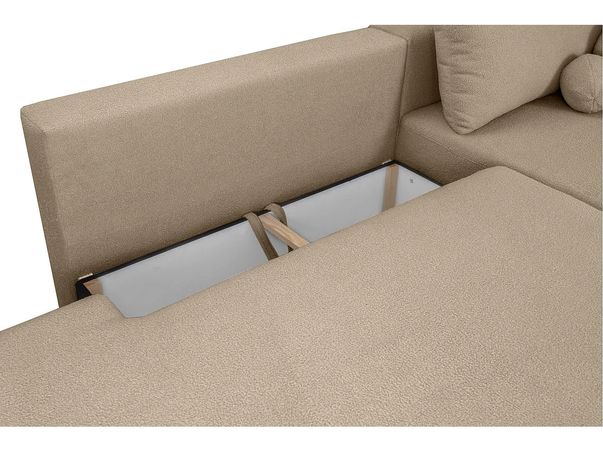 Canapé d'angle convertible FABIO 5 places en tissu bouclette - angle gauche - taupe