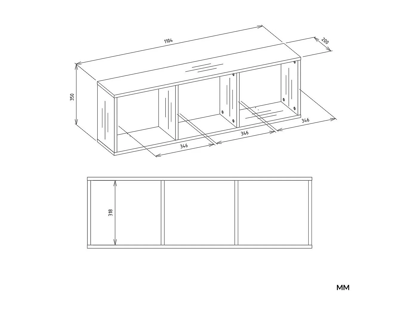 COBI - Mensola da parete design moderno con 3 scomparti - Bianco opaco