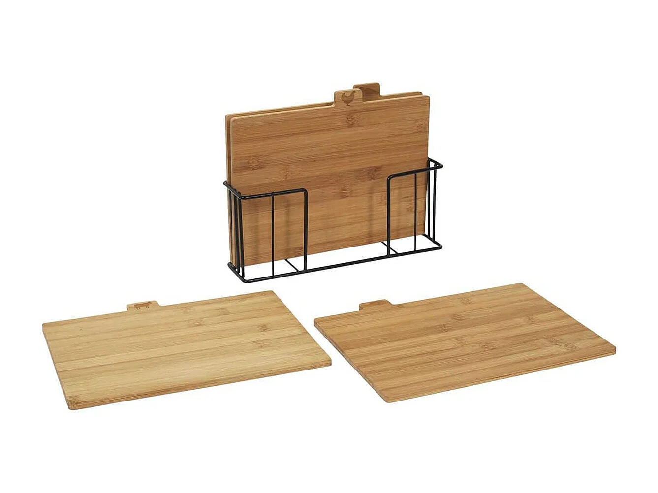 Lot de 4 Planches à Découper avec Socle Métal Noir - DESCO