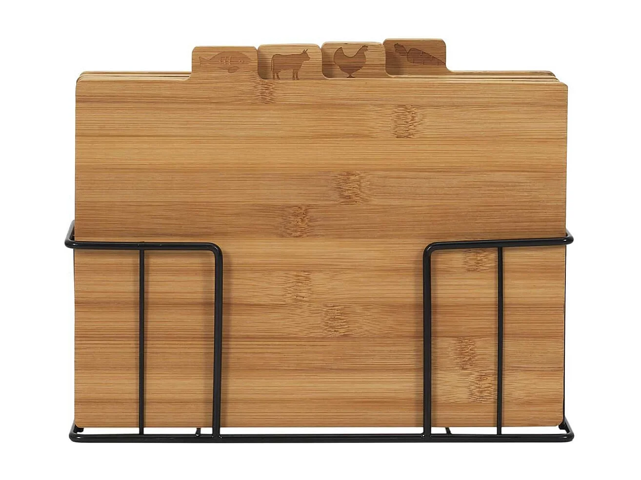 Lot de 4 Planches à Découper avec Socle Métal Noir - DESCO