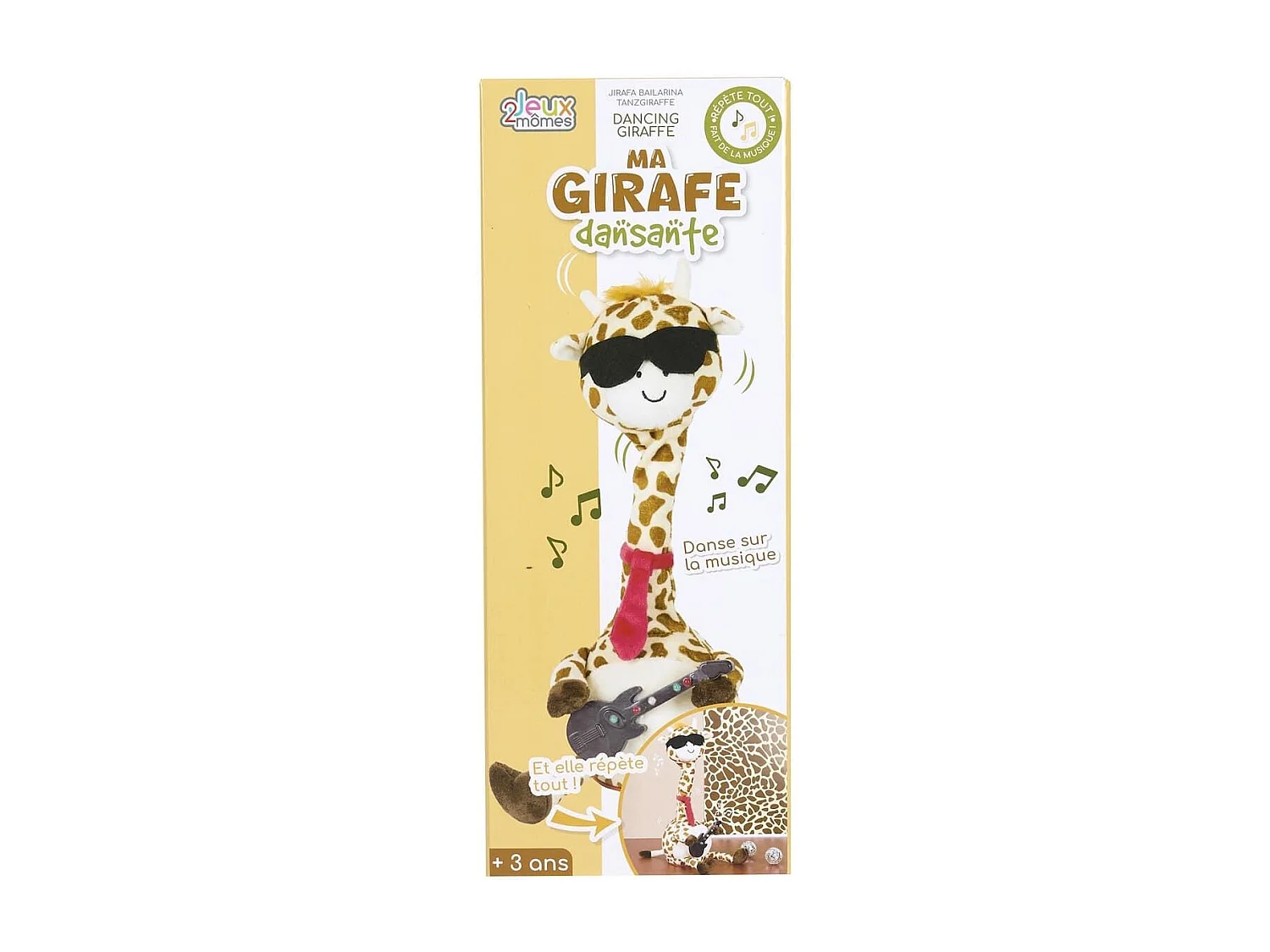 Girafe musicale et dansante en tissu polyester jaune et marron