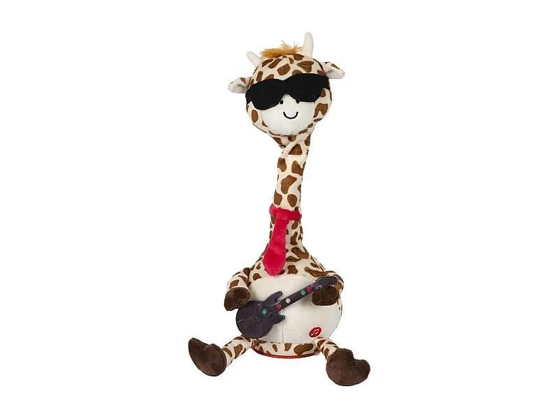 Girafe musicale et dansante en tissu polyester jaune et marron