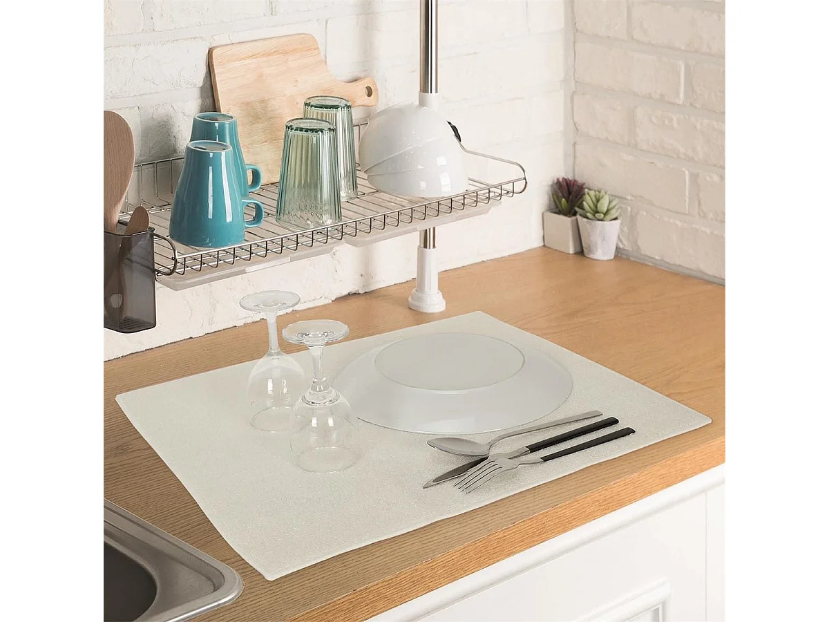 Tapis d'évier égouttoir ultra absorbant 40x48 cm blanc