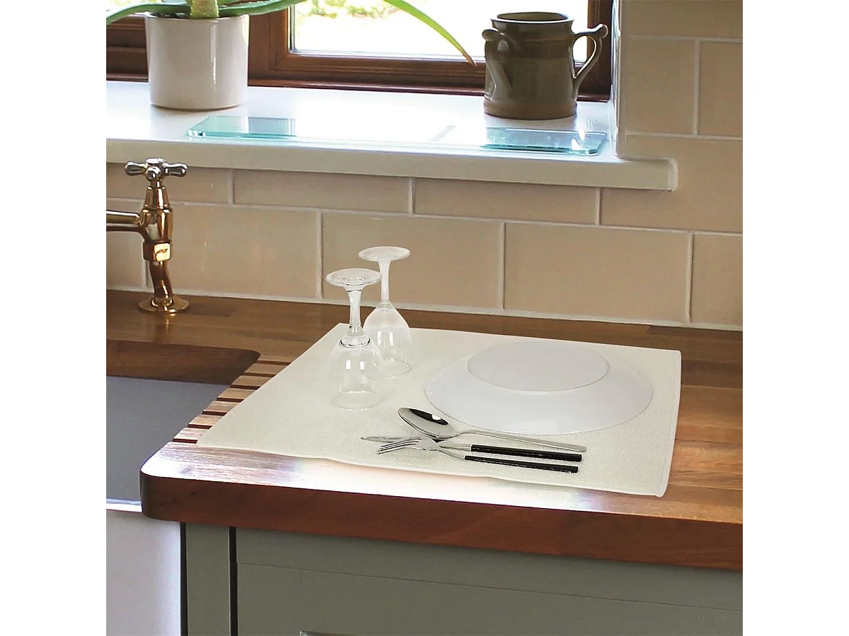 Tapis d'évier égouttoir ultra absorbant 40x48 cm blanc