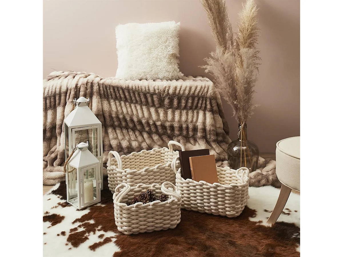 Lot de 3 Paniers Gigognes Tricot Blanc - ORIKA