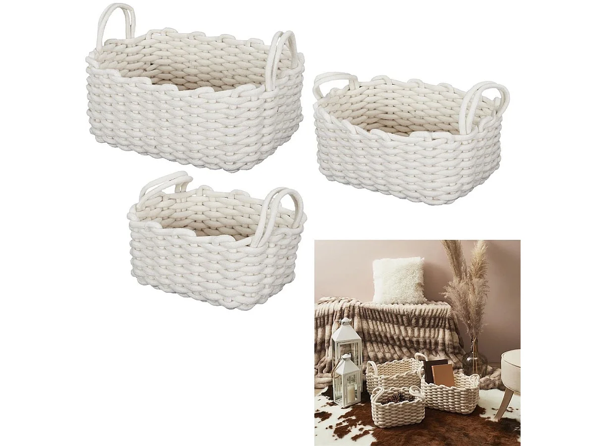 Lot de 3 Paniers Gigognes Tricot Blanc - ORIKA