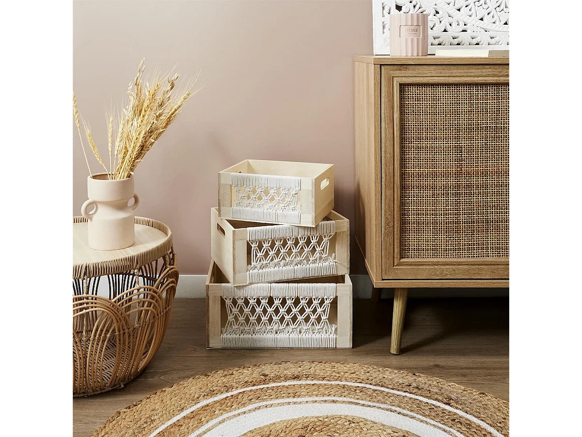 3 cagettes en bois gigogne esprit bohème naturel