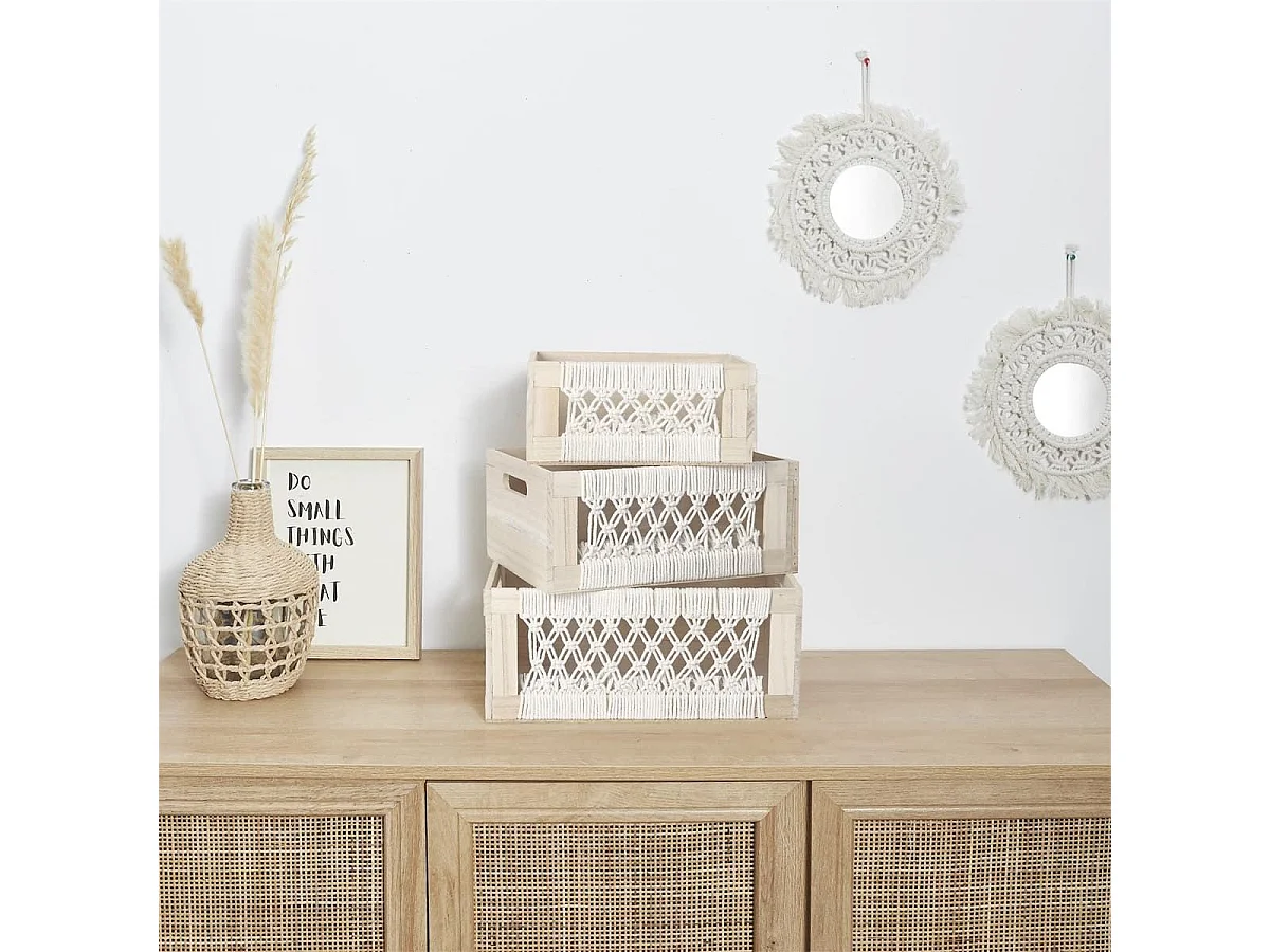 3 cagettes en bois gigogne esprit bohème naturel