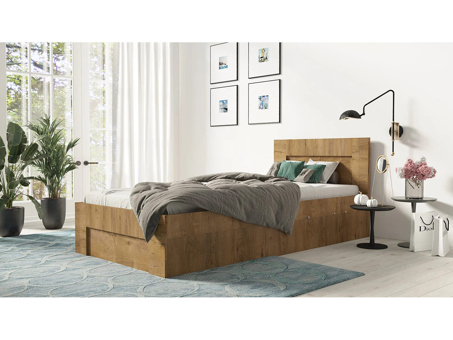 Bed 100 cm x 200 cm met zijopening | LEFKAS | Opbergruimte + Lattenbodem