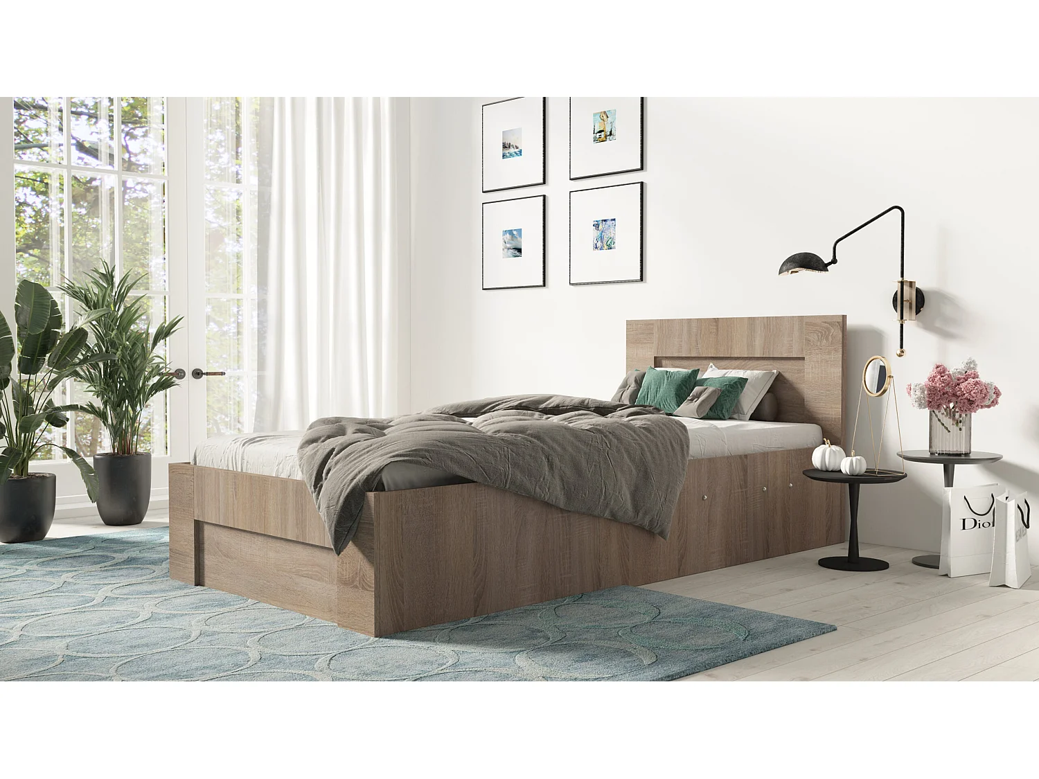 Bed 100 cm x 200 cm met zijopening | TRUFFEL | Opbergruimte + Lattenbodem