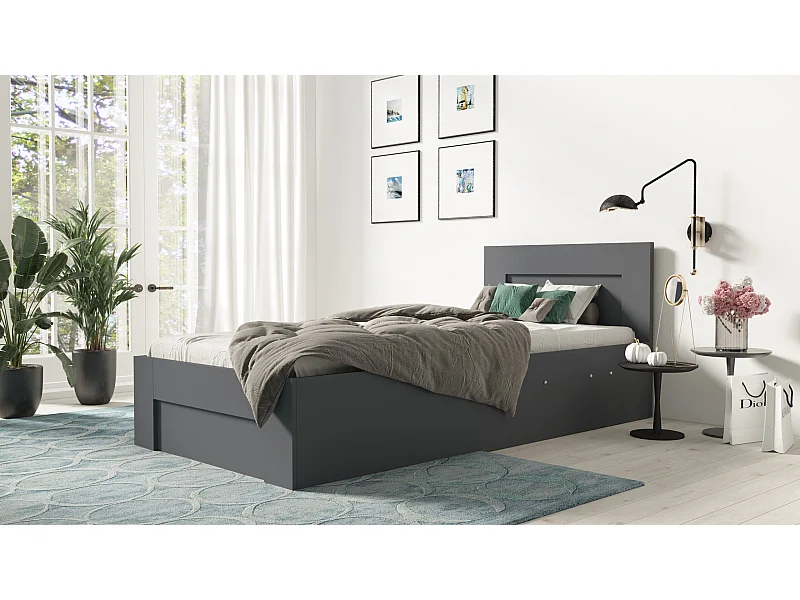 Bed 100 cm x 200 cm met zijopening | ANTRACIET | Opbergruimte + Lattenbodem