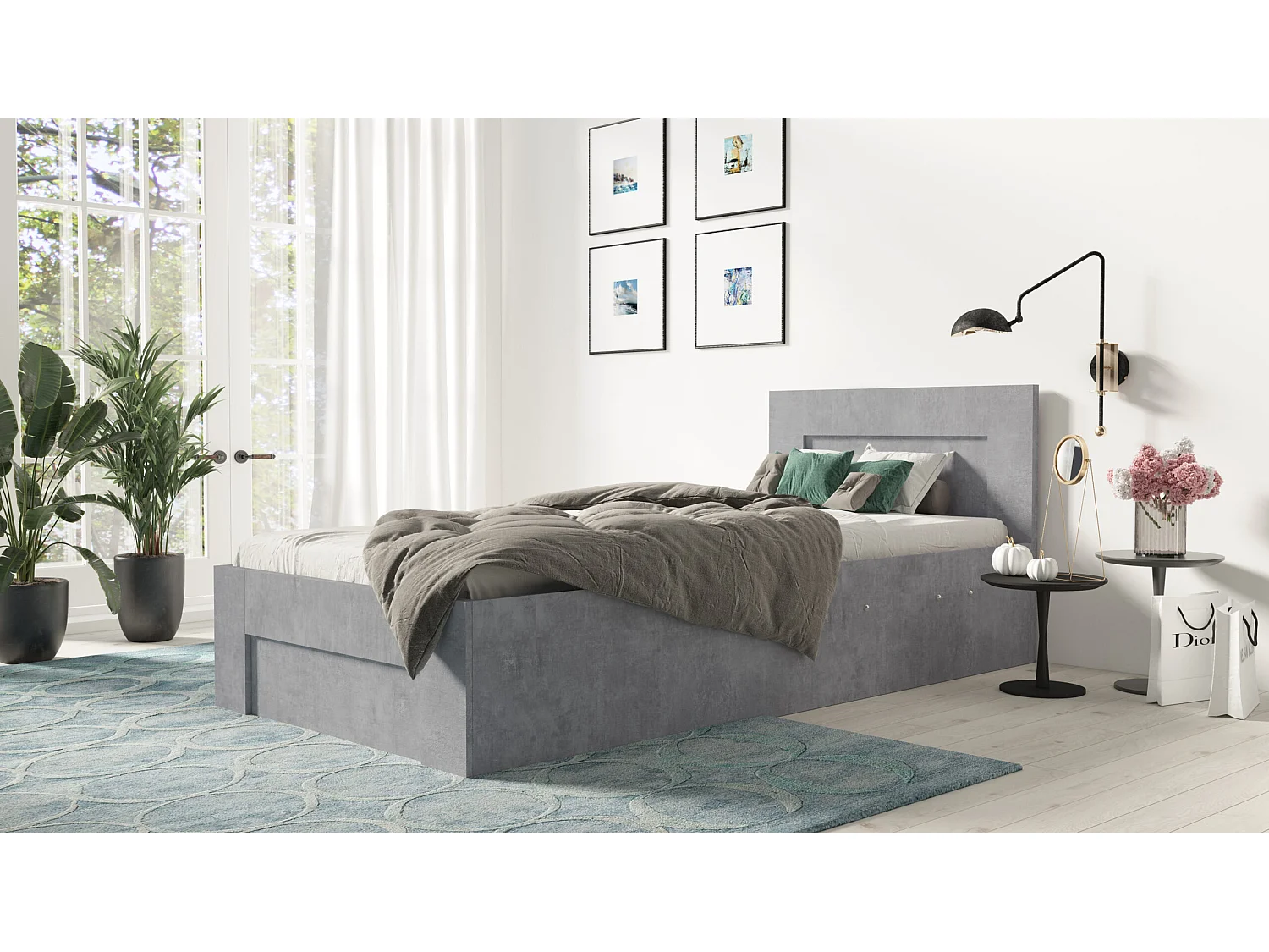 Bed 100 cm x 200 cm met zijopening | BETON | Opbergruimte + Lattenbodem