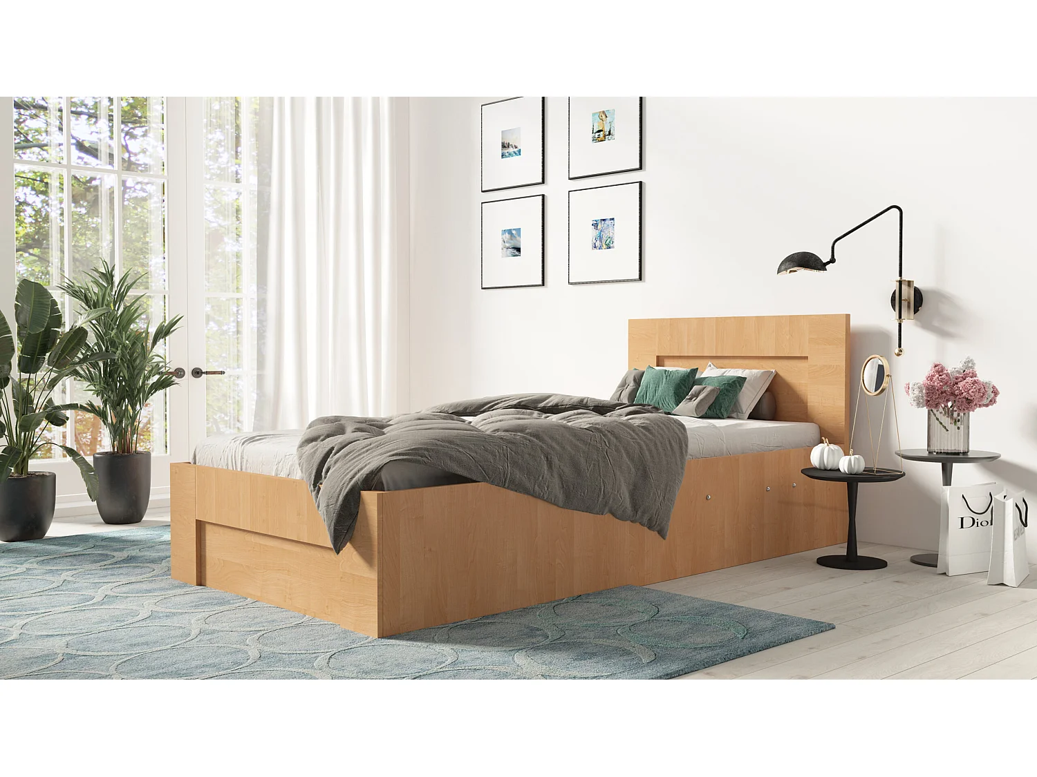 Bett 100 cm x 200 cm mit seitlicher Öffnung | ERLE | Stauraum + Lattenrost