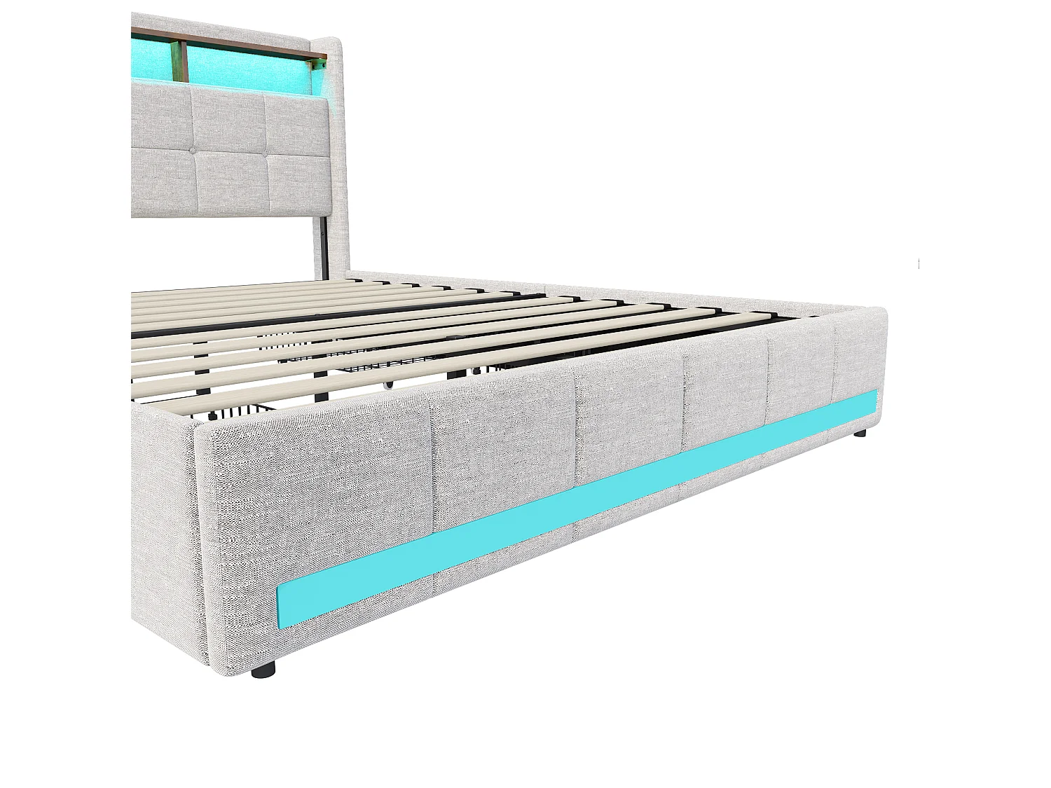 Lit Double 180x200, Lit Adulte avec Grands Tiroirs de Rangement-Tête de Lit Velours Teddy Doux et Ports USB- Grand Confort avec Sommier-Design Moderne Beige
