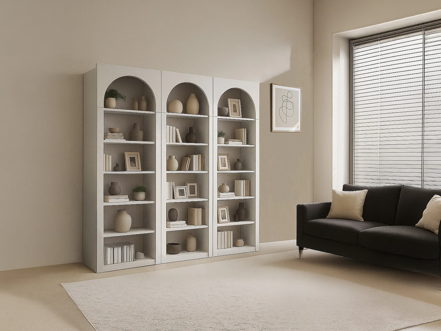 Lot de 3 bibliothèques avec 6 niches - Beige - CYMORA