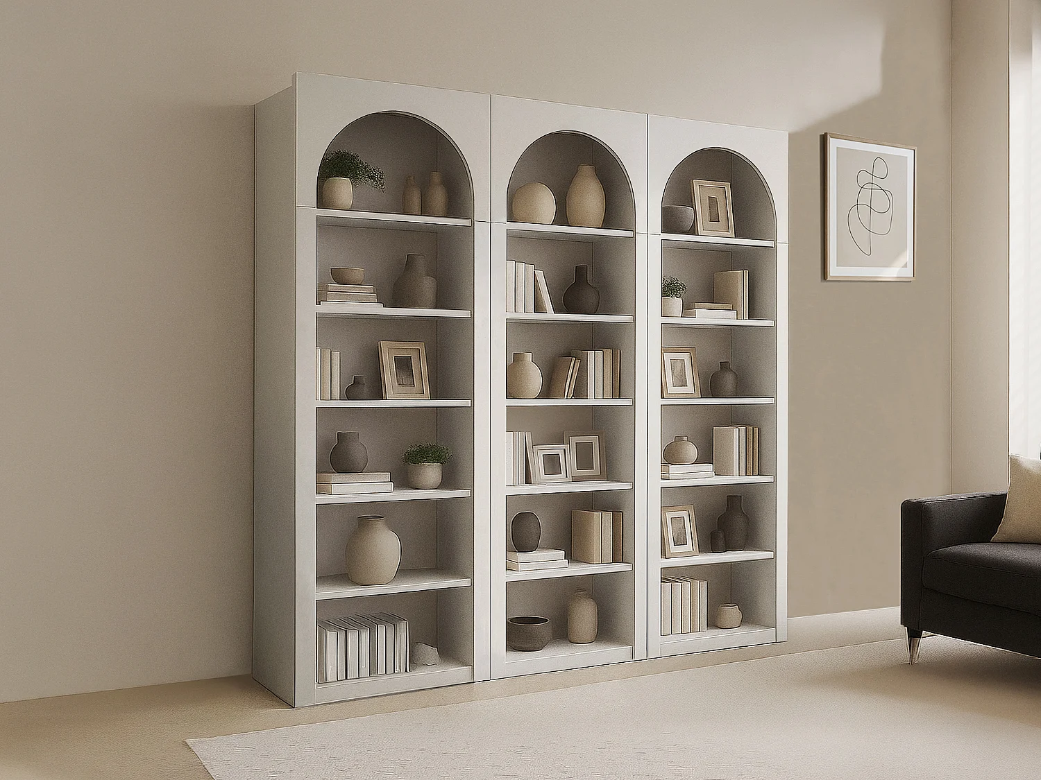 Lot de 3 bibliothèques avec 6 niches - Beige - CYMORA