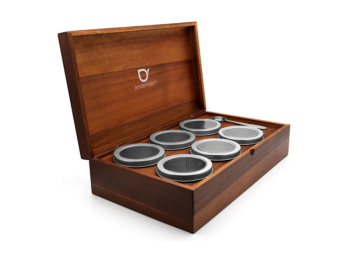 Universal - Coffret à thé bois d'acacia avec 6 boîtes à thé et cuillère