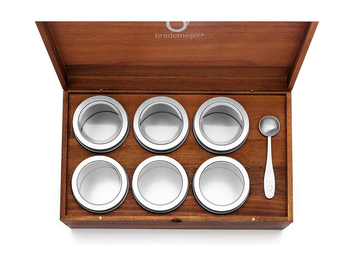 Universal - Coffret à thé bois d'acacia avec 6 boîtes à thé et cuillère