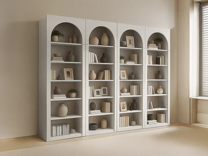 Lot de 4 bibliothèques avec 6 niches - Beige - CYMORA