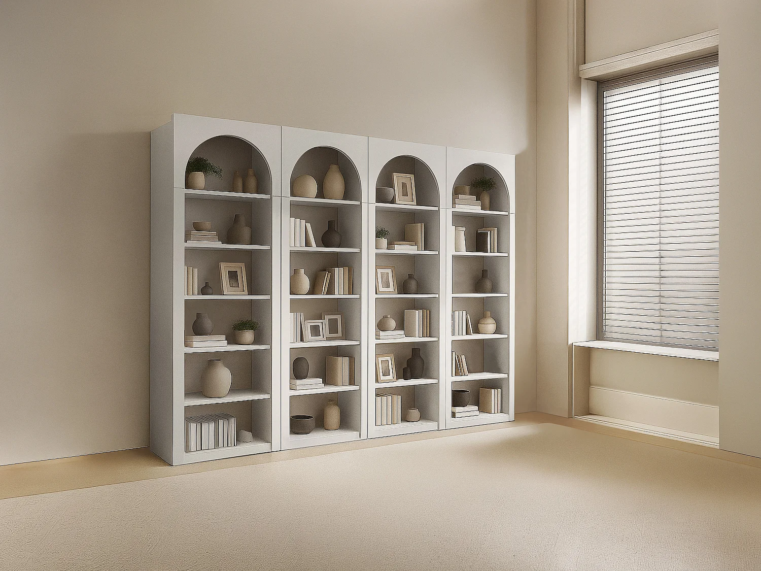 Lot de 4 bibliothèques avec 6 niches - Beige - CYMORA