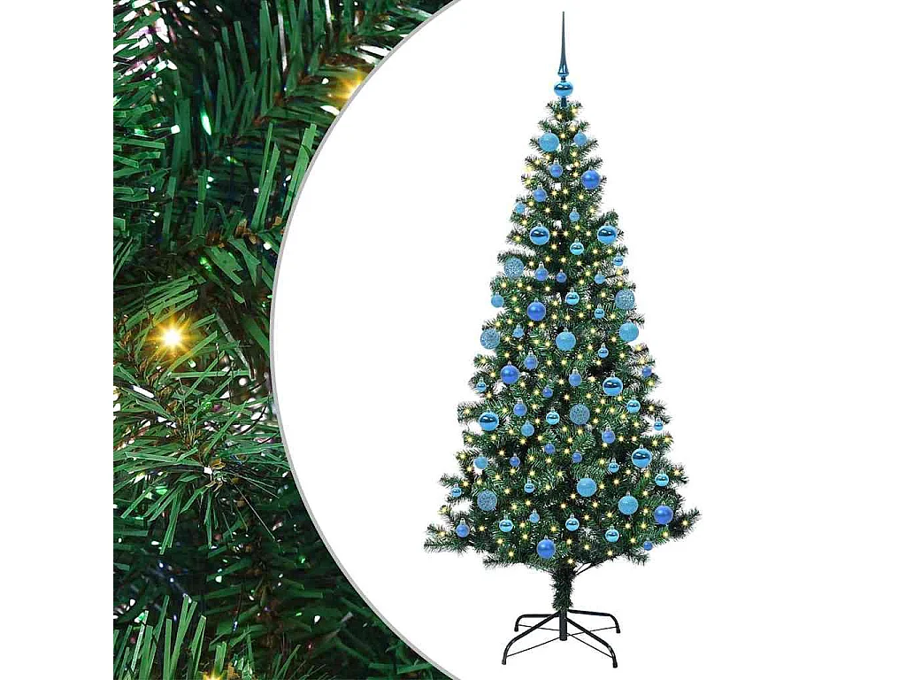 Albero di Natale artificiale preilluminato verde 180 cm PVC e metallo