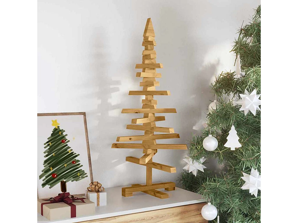Arbre de Noël en bois Marron 90 cm Bois massif en pin