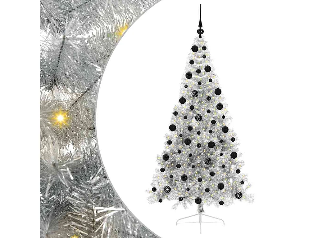 Voorverlichte kunstkerstboom zilver 210cm PET