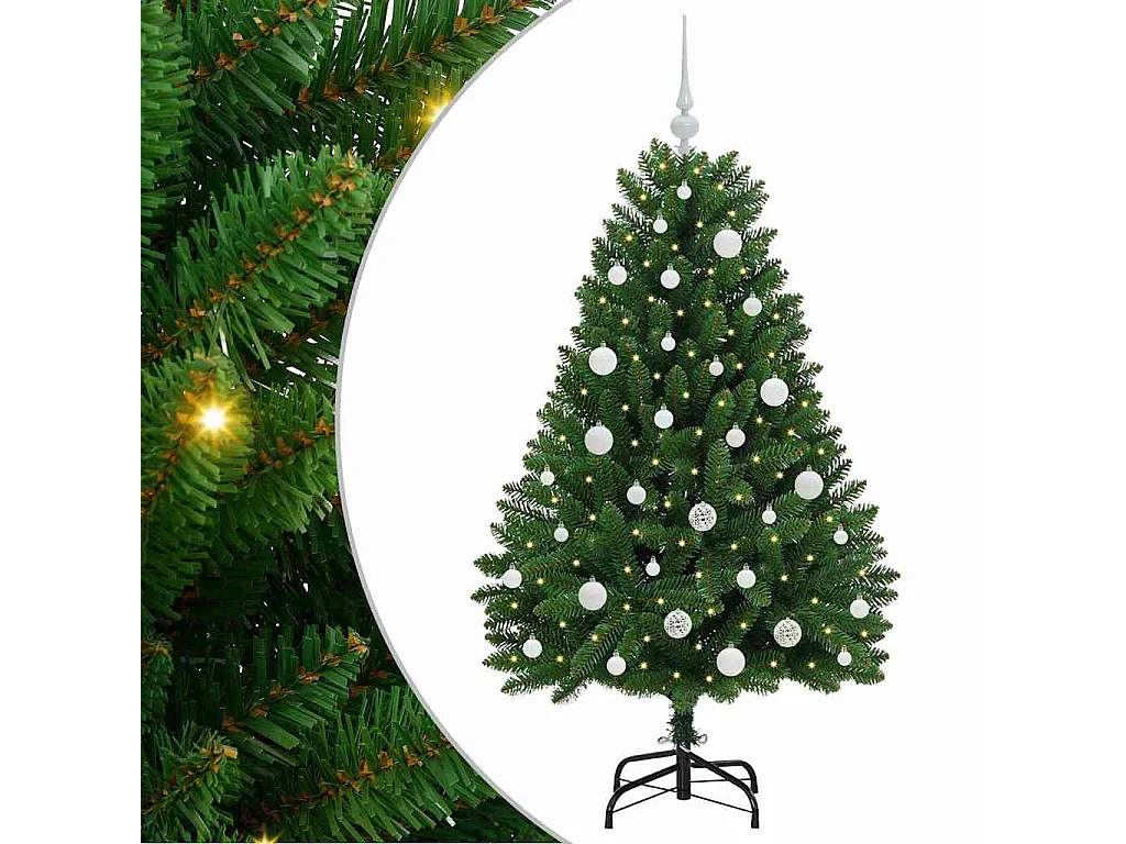 Künstlicher Weihnachtsbaum mit 150 LEDs Grün 150 cm PVC und Metall
