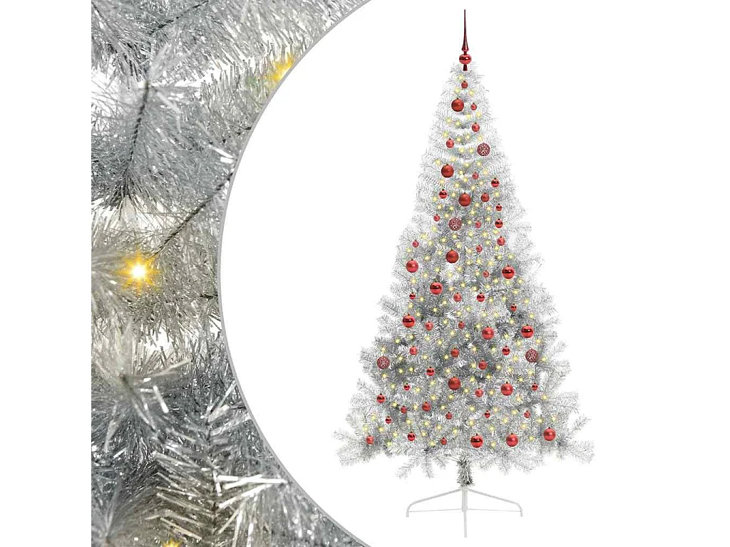 Voorverlichte kunstkerstboom zilver 210cm PET
