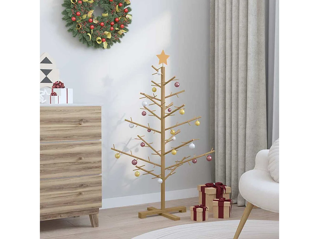 Arbre de Noël en bois Marron 125 cm Bois massif en pin