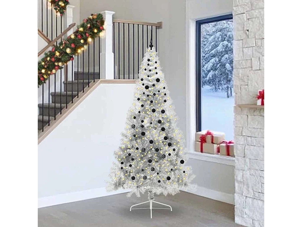 Sapin de Noël artificiel pré-éclairé Argent 240 cm PET